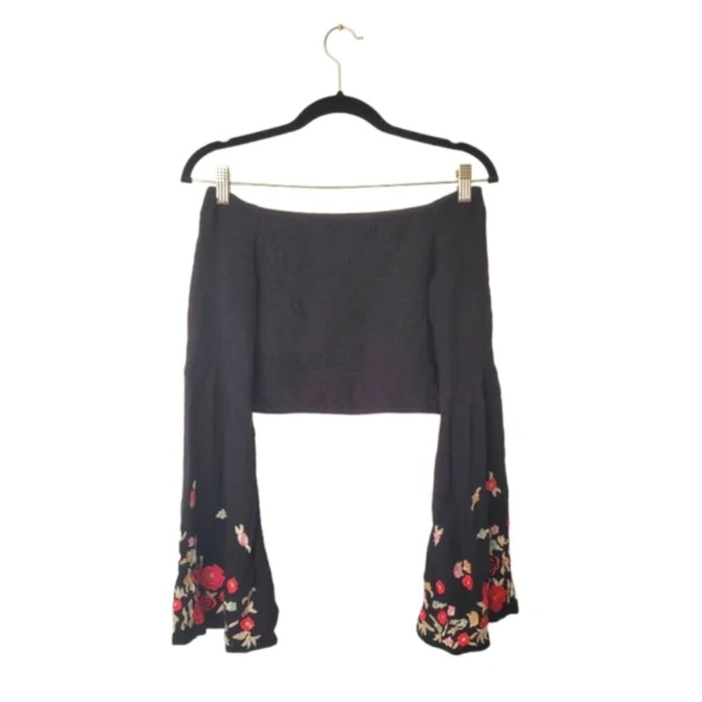 Rahi Cali Black Cropped Off-the-shoulder with Floral embroidery